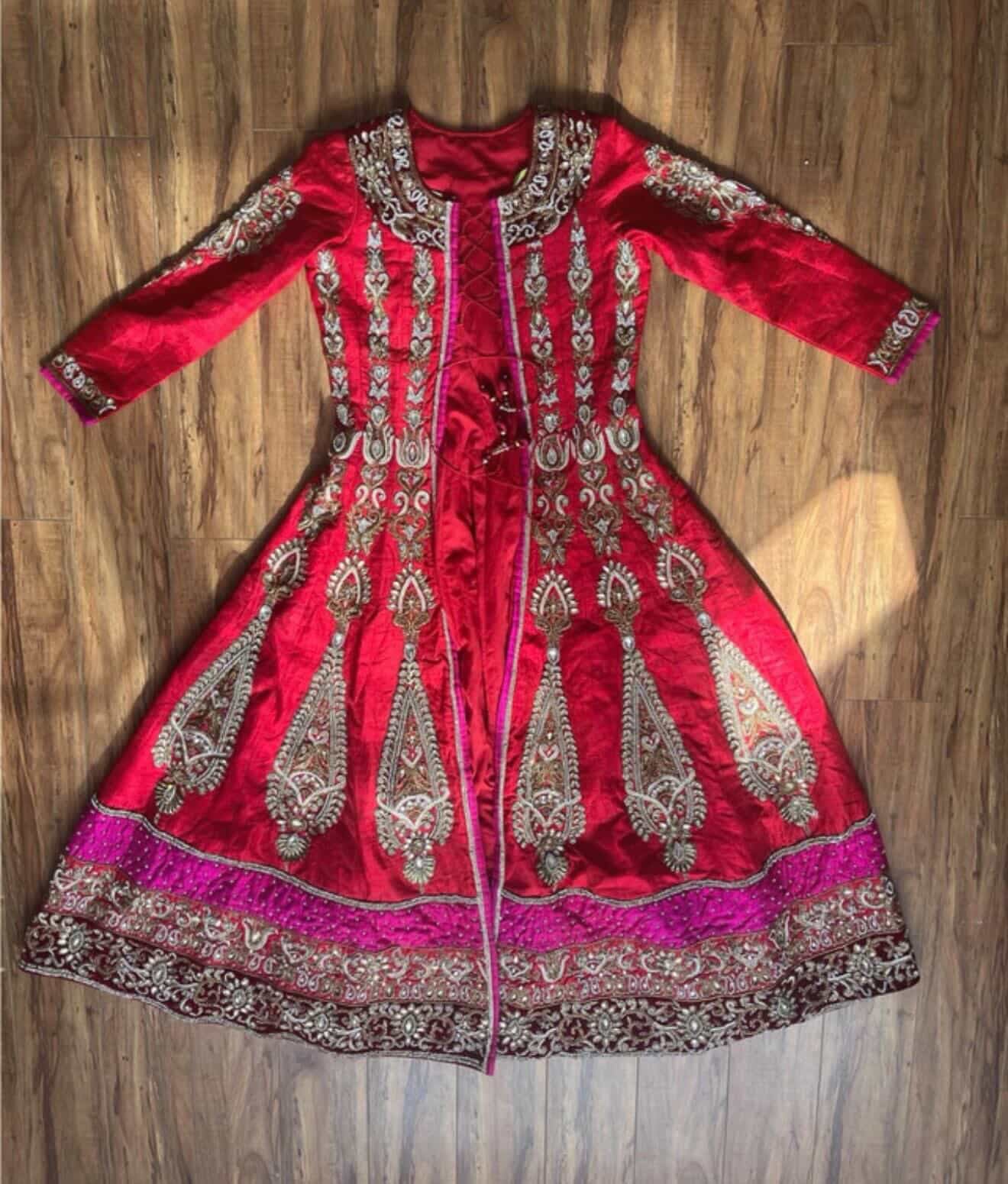 Red & Pink Bridal Wedding Dress with Gold Work
