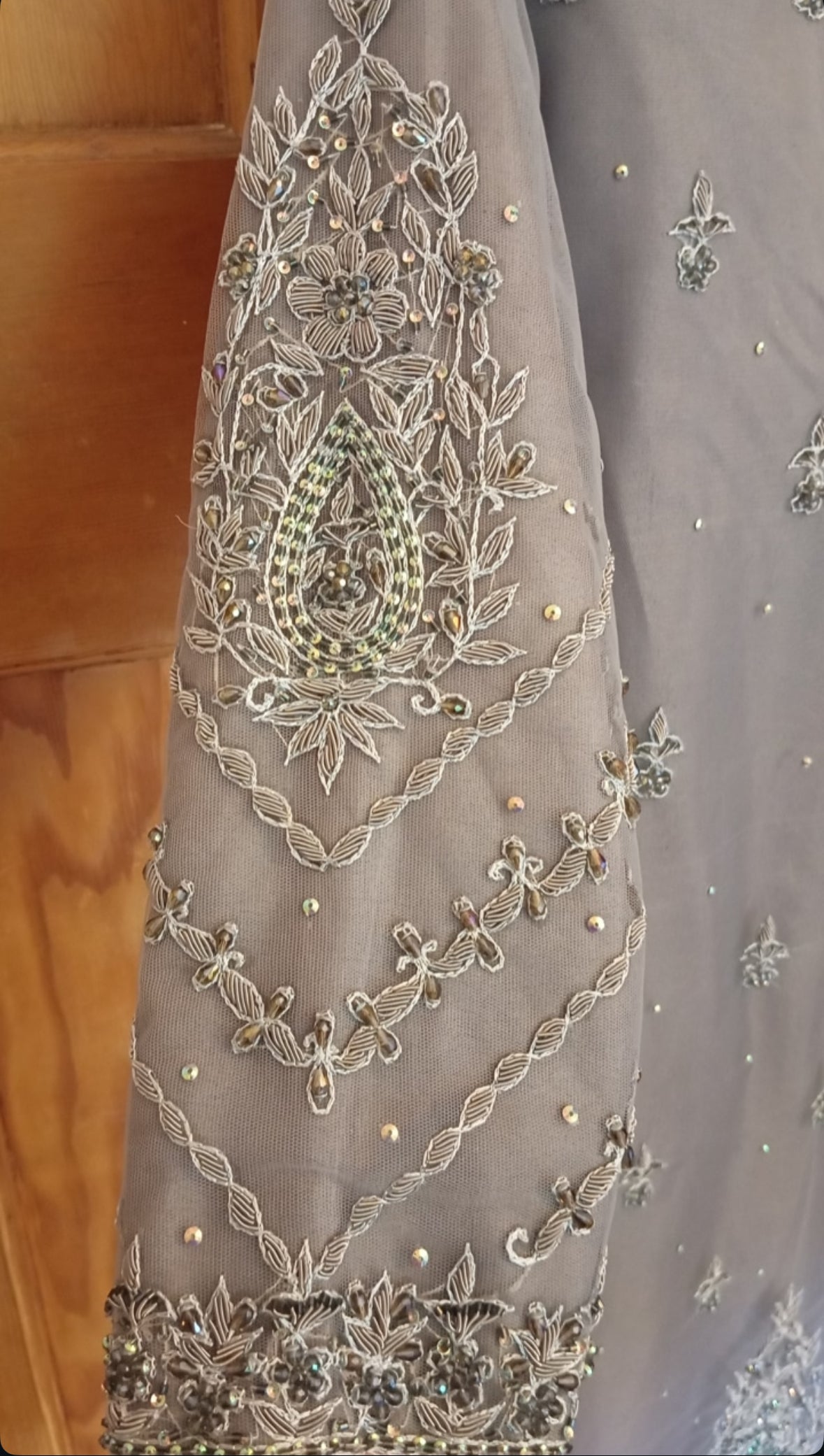 Elegant Grey Embroidered Net Suit