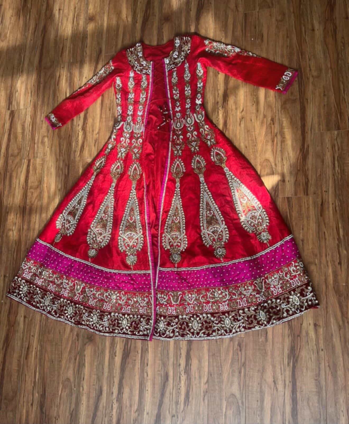 Red & Pink Bridal Wedding Dress with Gold Work