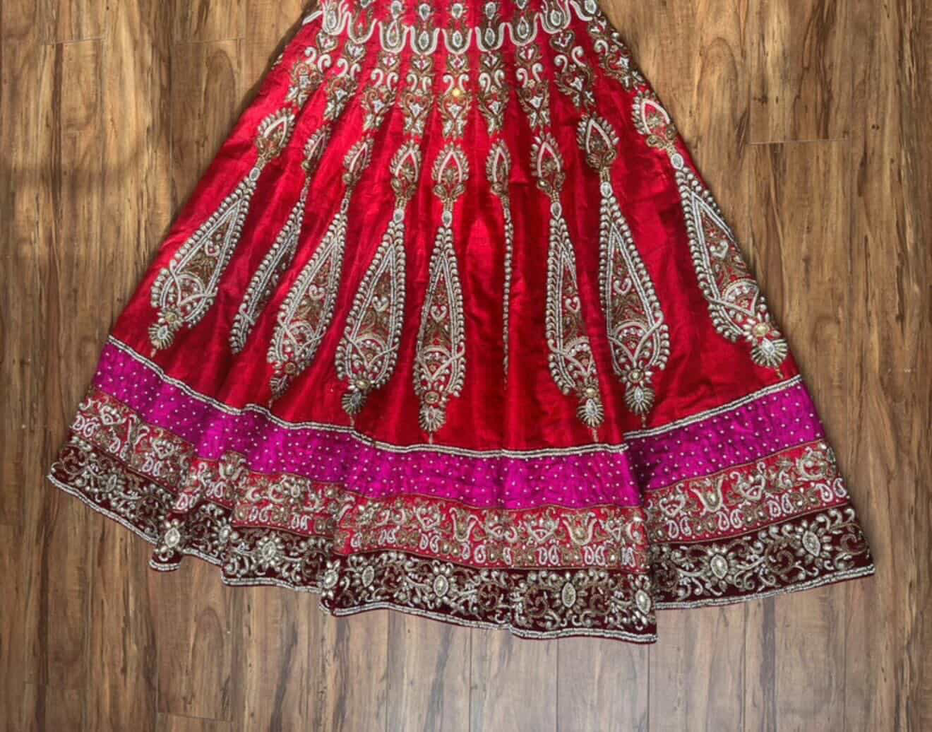 Red & Pink Bridal Wedding Dress with Gold Work