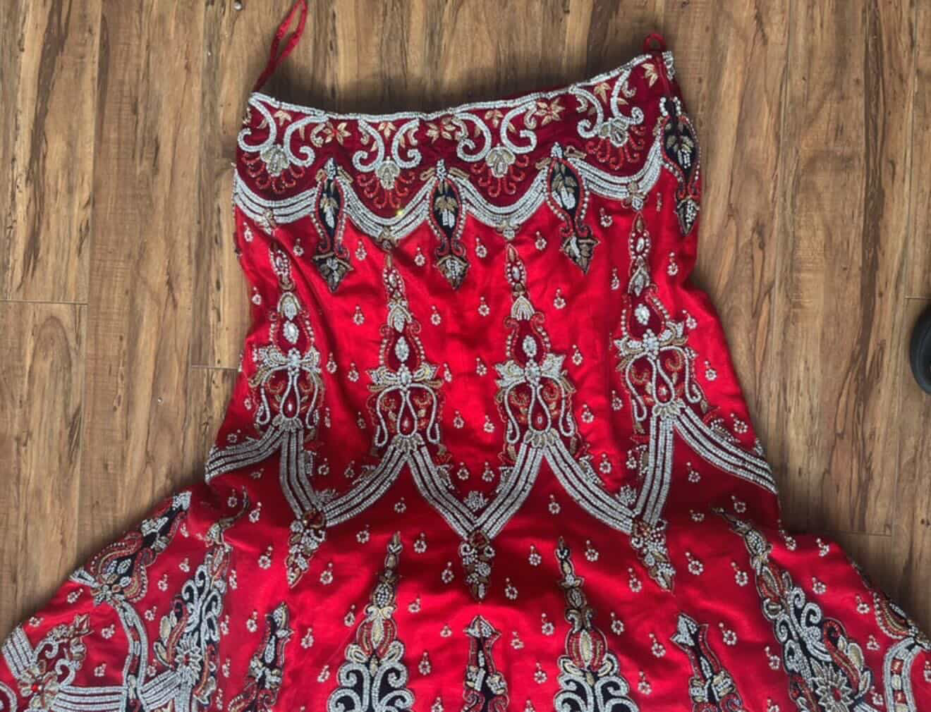 Red & Blue Bridal Wedding Lengha Set – Gold Handwork (Pre-Loved)