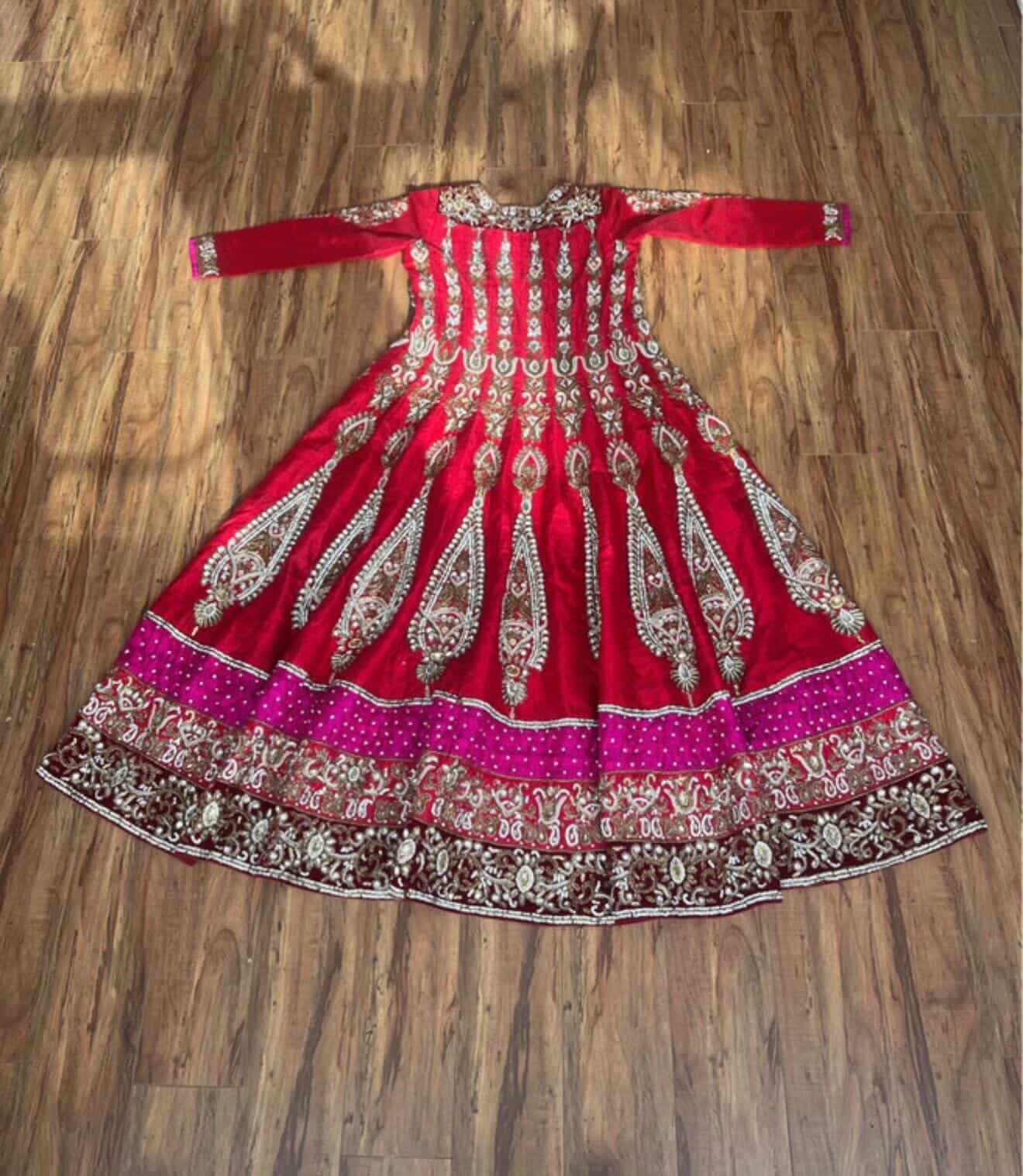 Red & Pink Bridal Wedding Dress with Gold Work