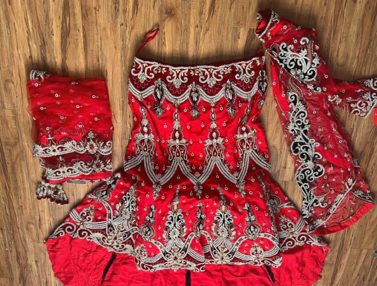 Red & Blue Bridal Wedding Lengha Set – Gold Handwork (Pre-Loved)