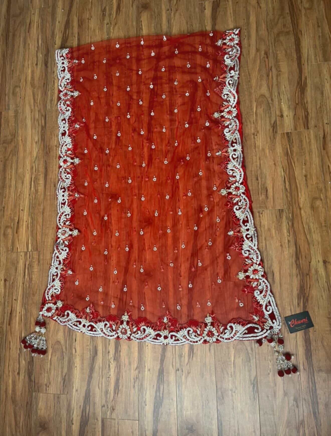 Red & Blue Bridal Wedding Lengha Set – Gold Handwork (Pre-Loved)