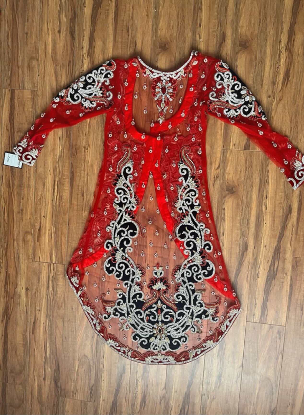 Red & Blue Bridal Wedding Lengha Set – Gold Handwork (Pre-Loved)