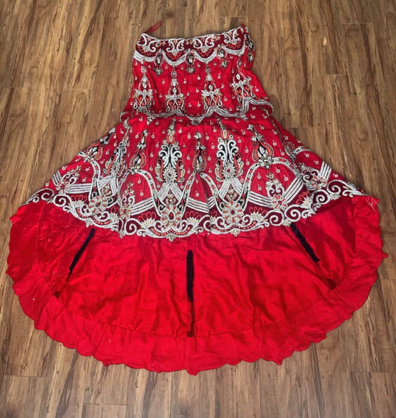 Red & Blue Bridal Wedding Lengha Set – Gold Handwork (Pre-Loved)