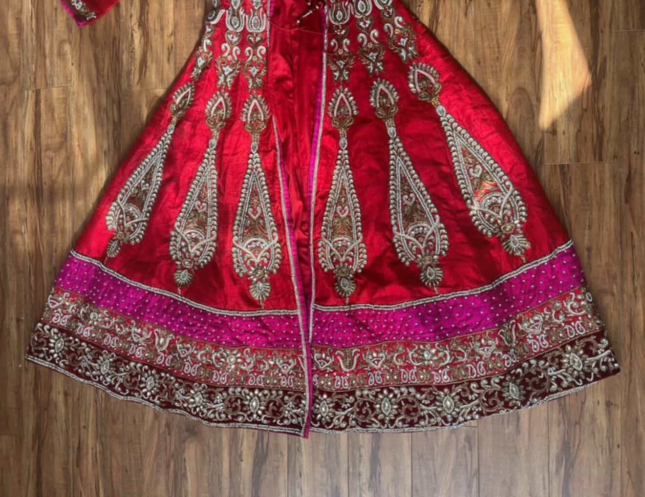Red & Pink Bridal Wedding Dress with Gold Work