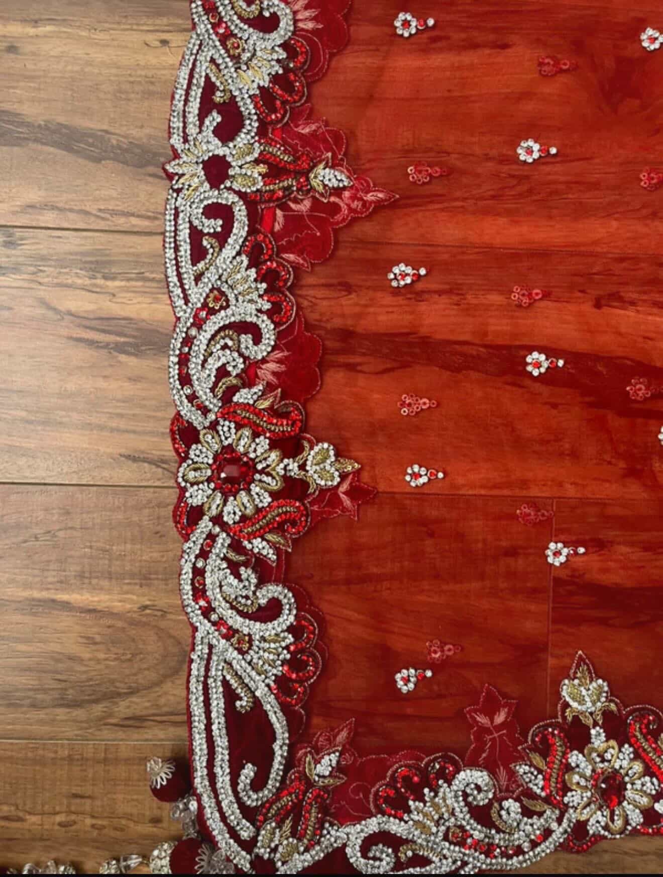 Red & Blue Bridal Wedding Lengha Set – Gold Handwork (Pre-Loved)