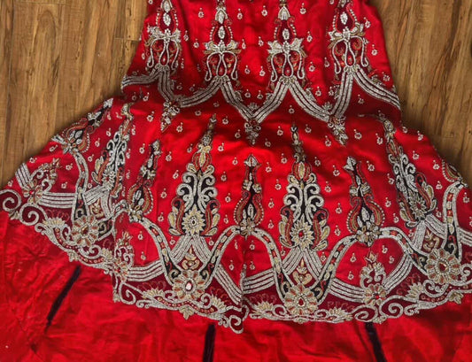 Red & Blue Bridal Wedding Lengha Set – Gold Handwork (Pre-Loved)